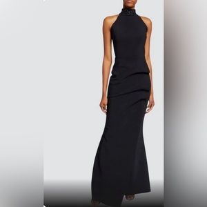 Chiara Boni Slavinka Beaded-Neck Halter Gown- Size 14 - Black